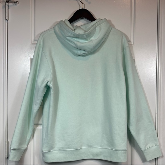 KNJ “Peace Out” Classic Pullover Hoodie in Light Green Fuzzy Letters Size Medium - Picture 3 of 6